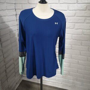 Under Armour Fitted Ladies Size XL Blue Grey Mint Green Long Sleeve Polo